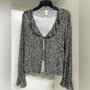 Tilly's Black and White Floral Sheer Blouse